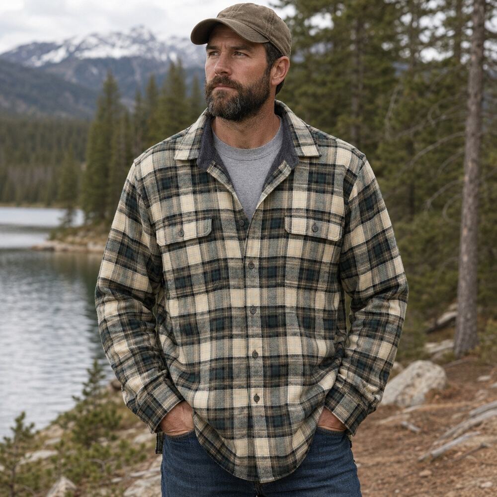 L.L.Bean Men’s MT Fleece Lined Flannel Shirt Jacket Plaid Tall Outdoor